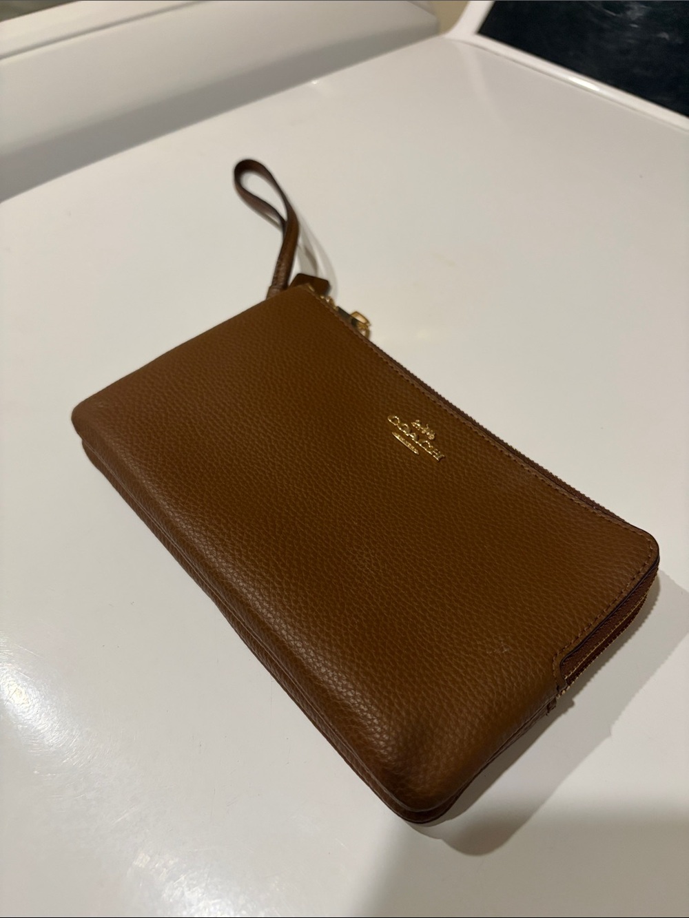 Coach Chestnut Brown Pebbled Leather Wristlet Clutch